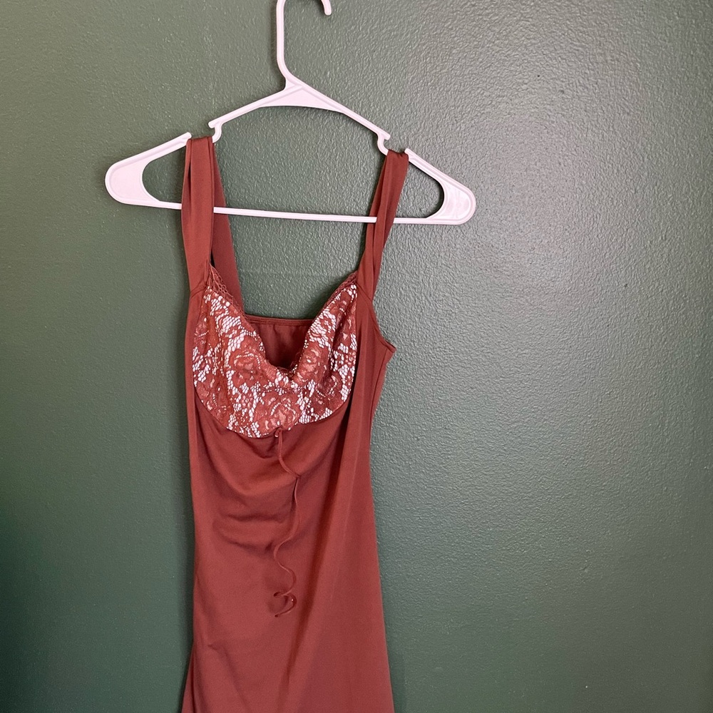 Rust Sleeveless Dress with Lace Detail